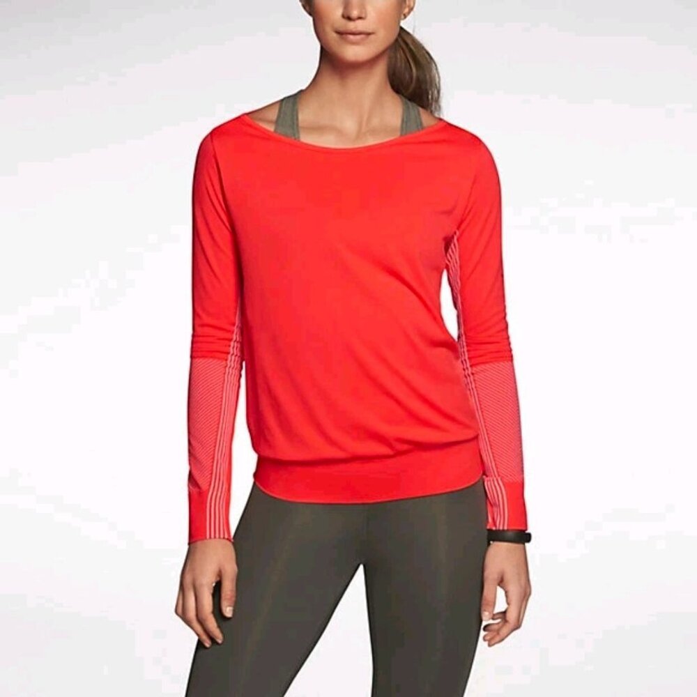 Nike Dri-fit Neon Orange Long Sleeve Knit Top Sz M